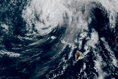 A satellite closeup of Hurricane Lowell on Sept. 8, 2026, after it passed just west of Kauai in the Hawaiian Islands.
