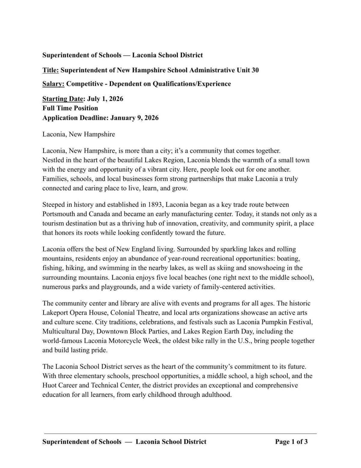 ​Superintendent of Schools — Laconia School District​