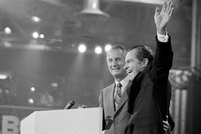 Vice President Spiro Agnew, left, and President Richard Nixon at the GOP convention in Miami on Aug. 23, 1972.