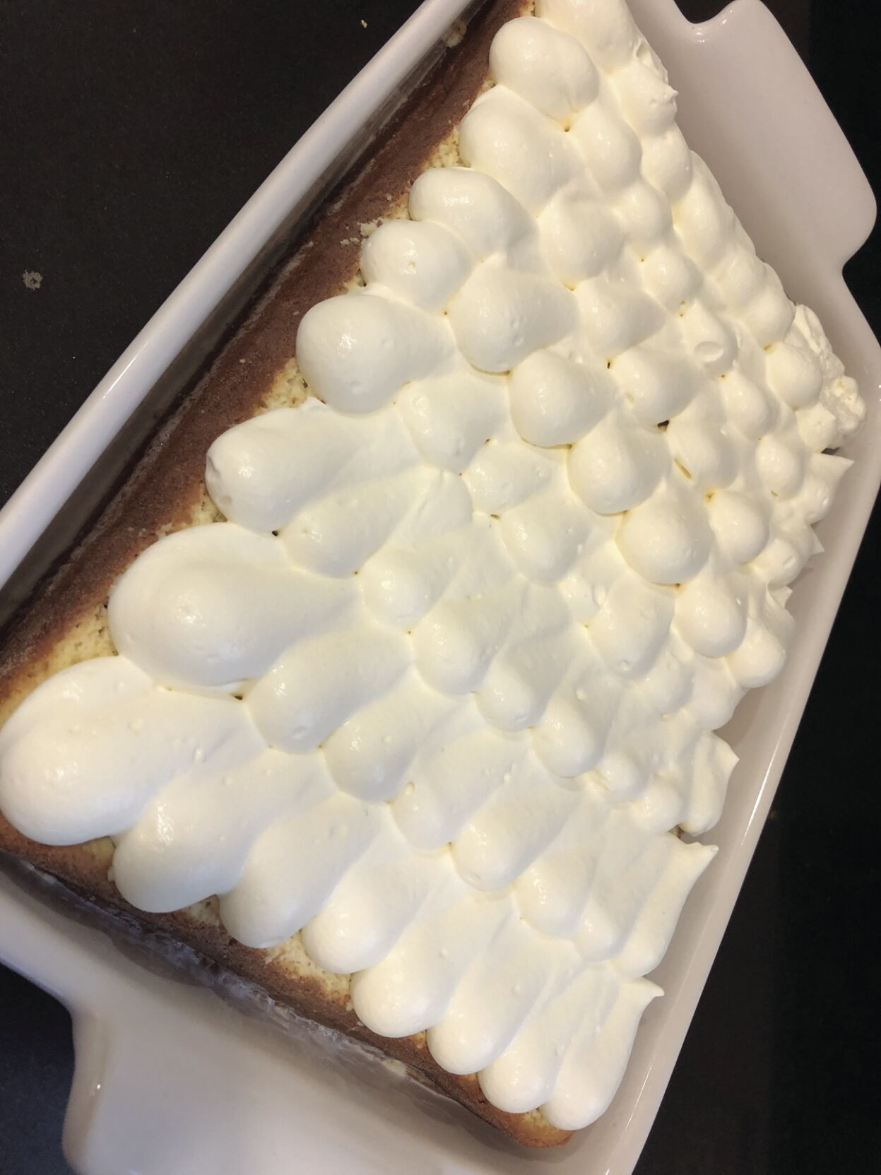 Piped whipped cream on top this time