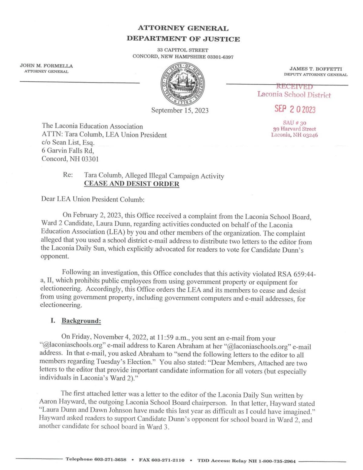 LEA Cease & Desist Sept. 15