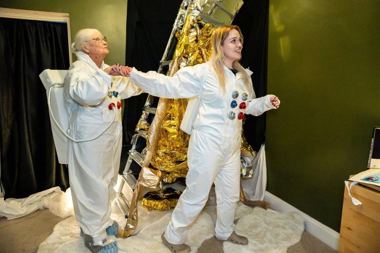 Artist helps first women to walk on the moon – by turning her front room into the lunar surface filed with moon rock.