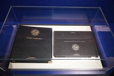 A display showing the covers of the President’s Daily Brief at the Central Intelligence Agency’s museum in the headquarters building in Langley, Va., on Sept. 24, 2022.
              AP Photo/Kevin Wolf