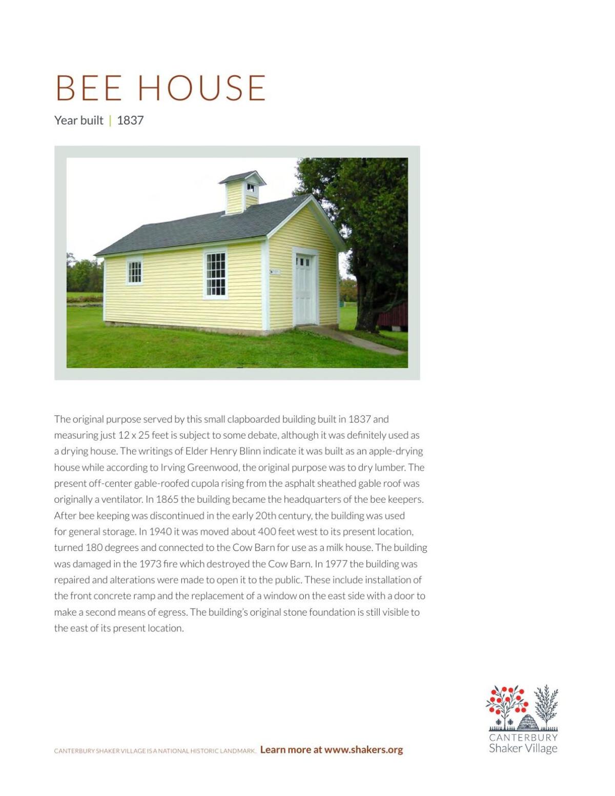 Canterbury Shaker Village Building Descriptions 2020