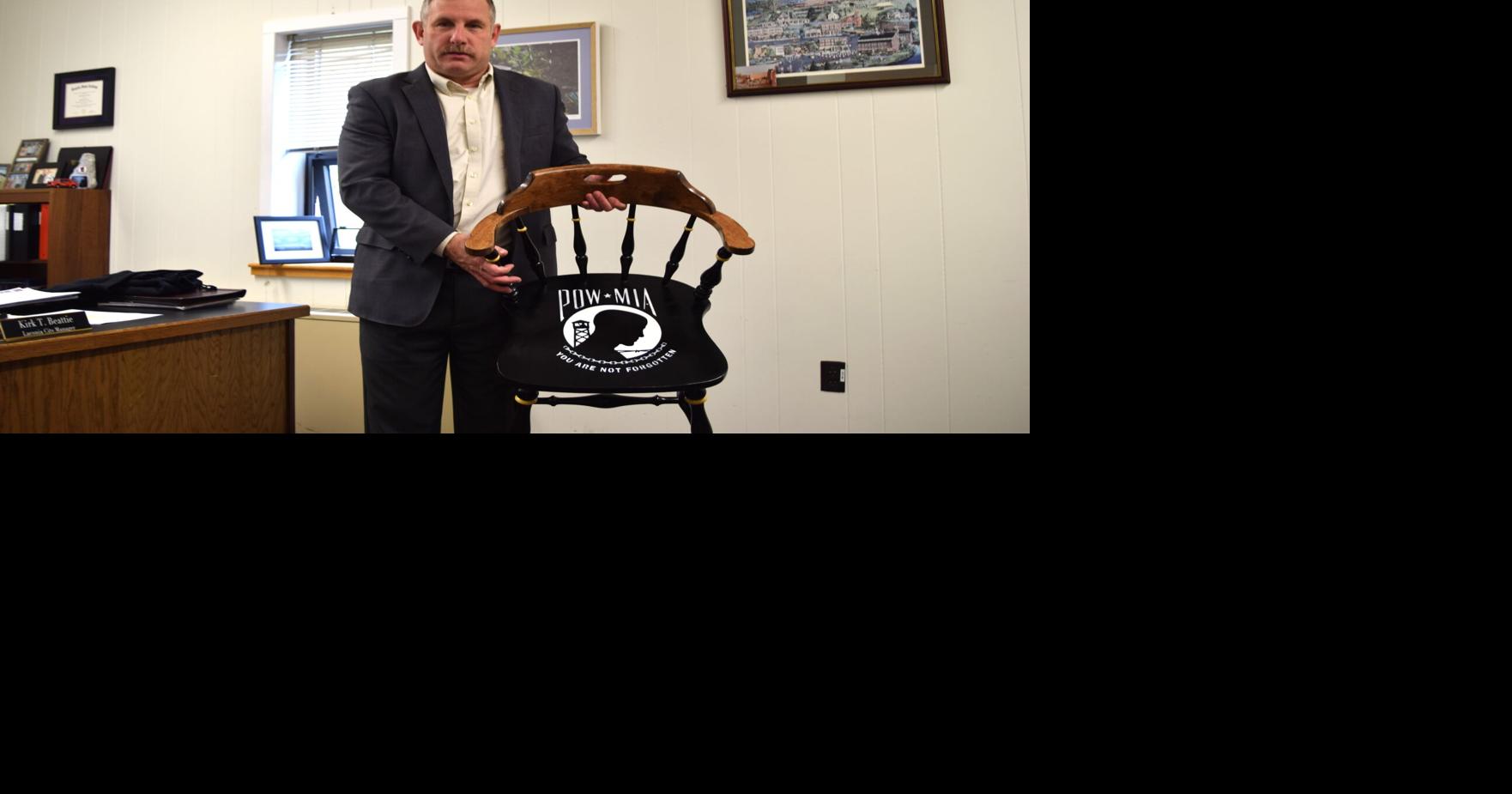 POW/MIA Chair of Honor donated by Rolling Thunder chapter for placement at City Hall