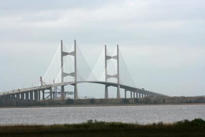 The Dames Point Bridge spans a river in Jacksonville, Fla.
