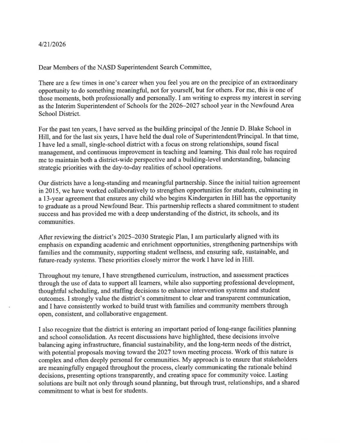 Brian Connelly Letter of Interest
