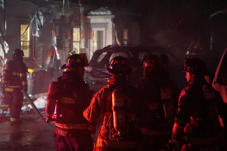 Firefighters at garage