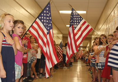 Joining national anthem sign-along