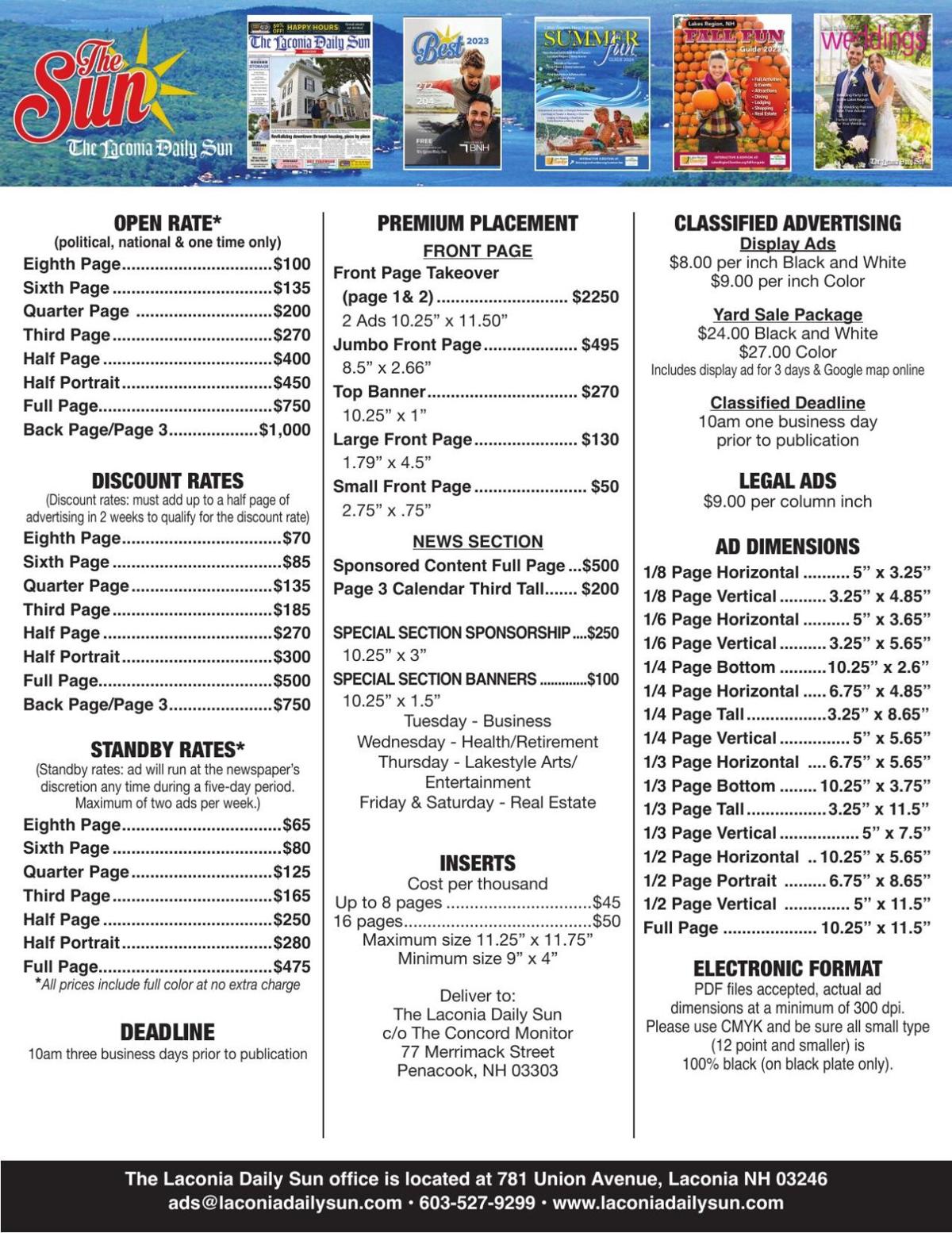 Laconia Daily Sun Rate Card 2025