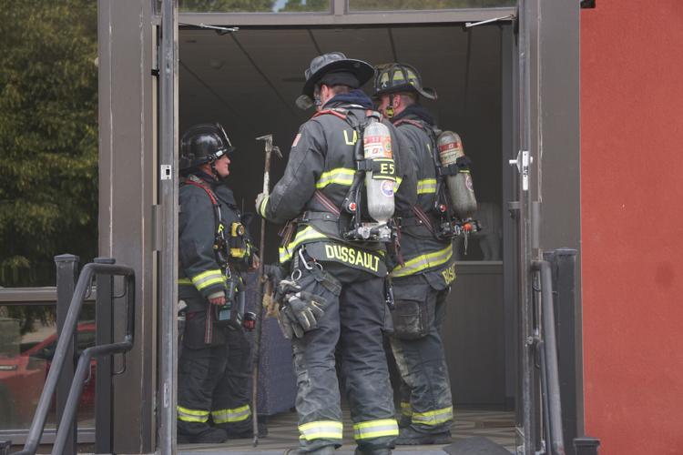 Firefighters at entrance