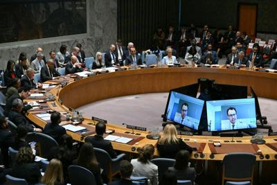 Anthropic CEO Dario Amodei appeared by video during a U.N. Security Council meeting on artificial intelligence during the General Assembly in New York on Sept. 23, 2026.