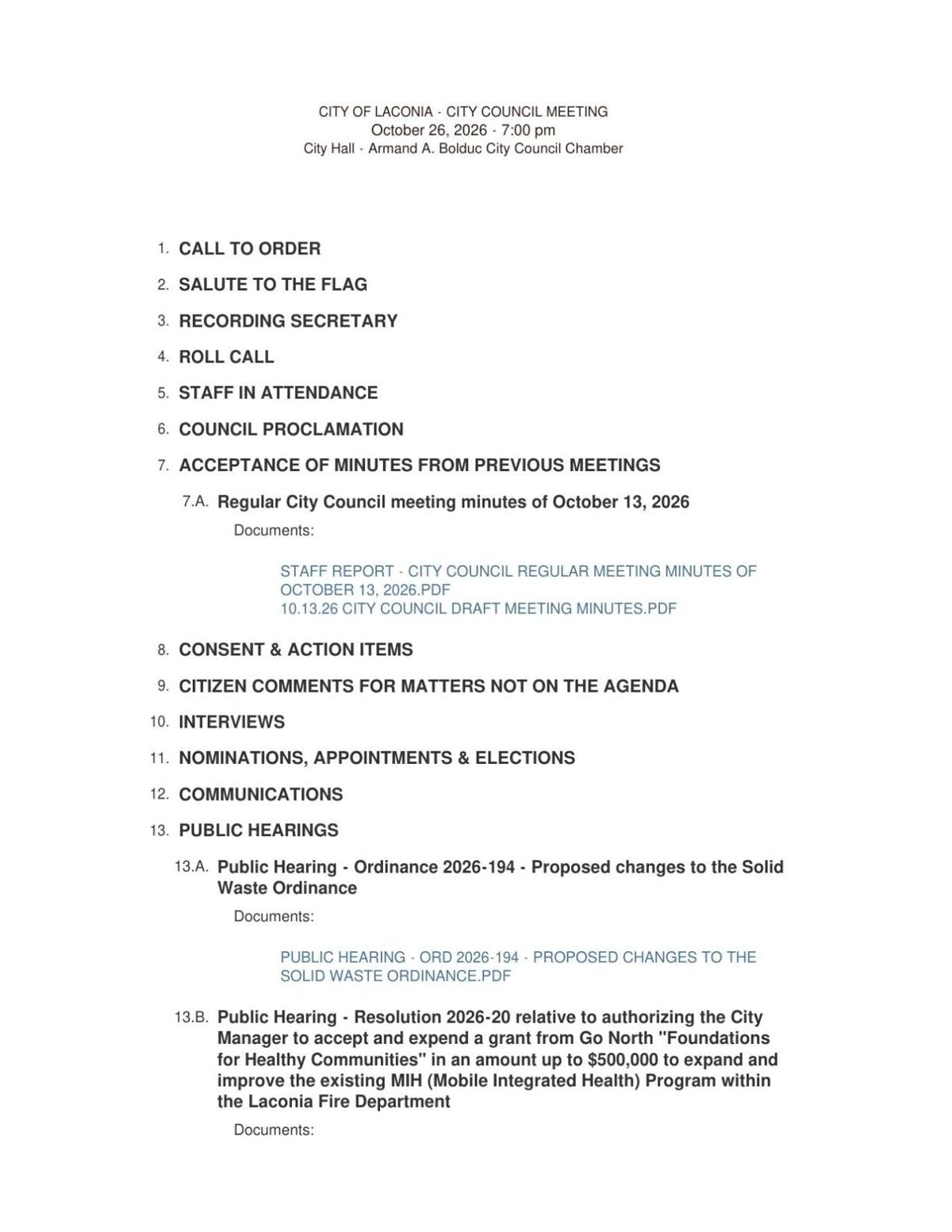 City Council Meeting Oct. 26