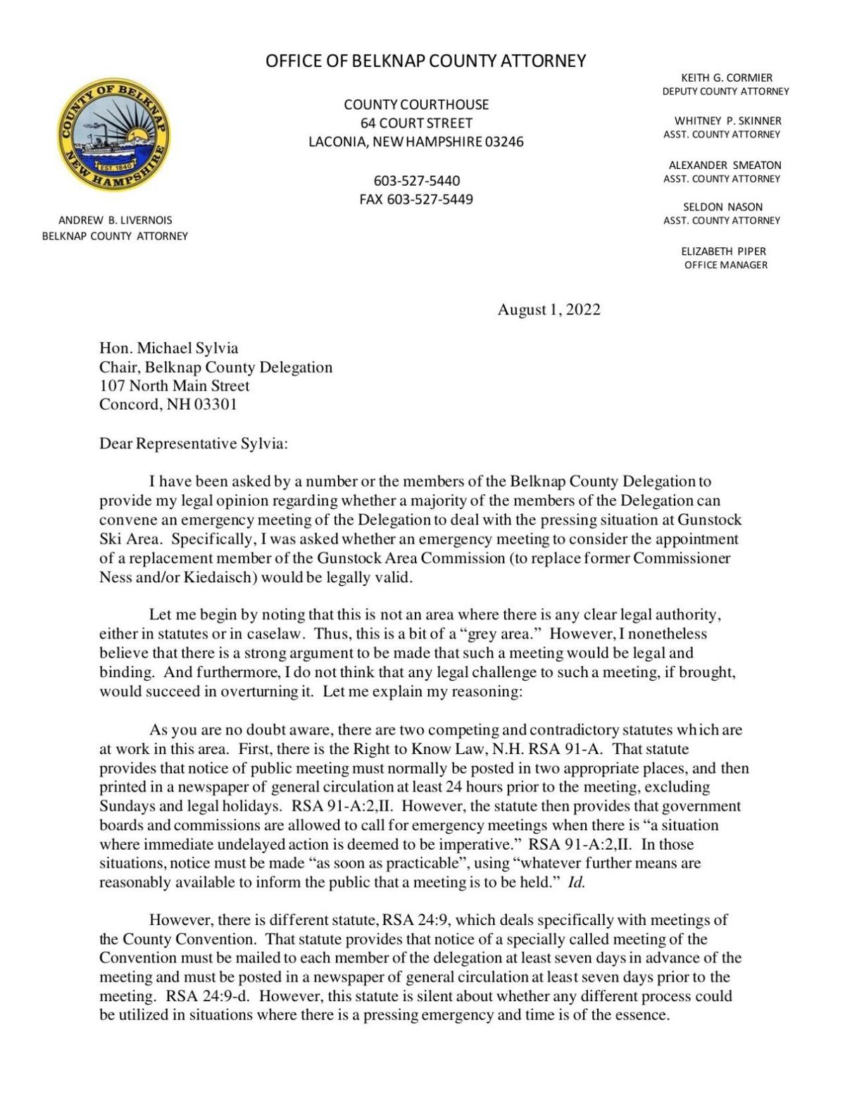 County Attorney Letter regarding Emergency Delegation Meeting