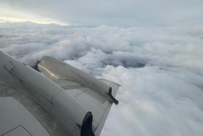 One of NOAA's WP-3D Orion hurricane hunters, dubbed Miss Piggy, flies over Tropical Storm Idalia on Aug. 28, 2023.