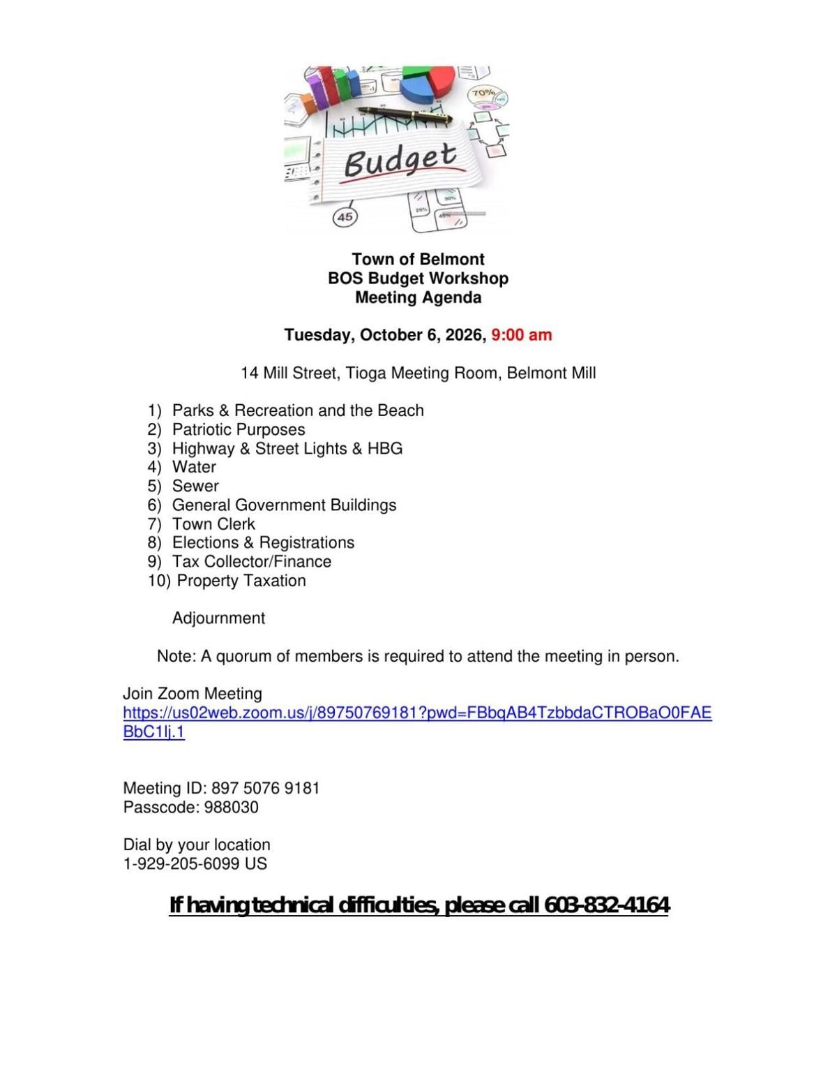 Budget Workshop Meeting Agenda Tuesday, Oct. 6