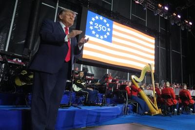 President Donald Trump arrives at the Great American State Fair Celebration on June 24, 2026, in Washington.
