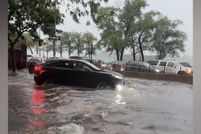 Flash flood swamp New York streets after sudden downpour