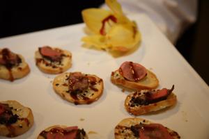 Tamrin Beef with Picked Radish on a crustini