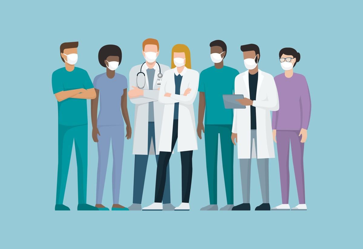 Doctors and medical staff wearing surgical masks