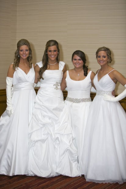 Claire Elizabeth Jochens, daughter of Mr. and Mrs. William Gerard Jochens (Lucia Hagen); Alexandra Grace Hennessey, daughter of Mr. and Mrs. John Gerard Hennessey (Margaret Moon); Paige Decker Spence, daughter of Mr. and Mrs. David Rutledge Spence (Suzanne Sauer); Mary Ruth Wagner, daughter of The Hon. Ann Louise Wagner and Mr. Raymond Thomas Wagner Jr. (Trousdale)