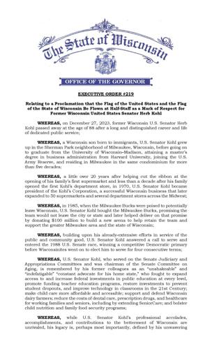 Flags ordered to half staff in honor of former US Sen Herb Kohl Area