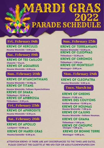 lafourche parish mardi gras schedule 2025