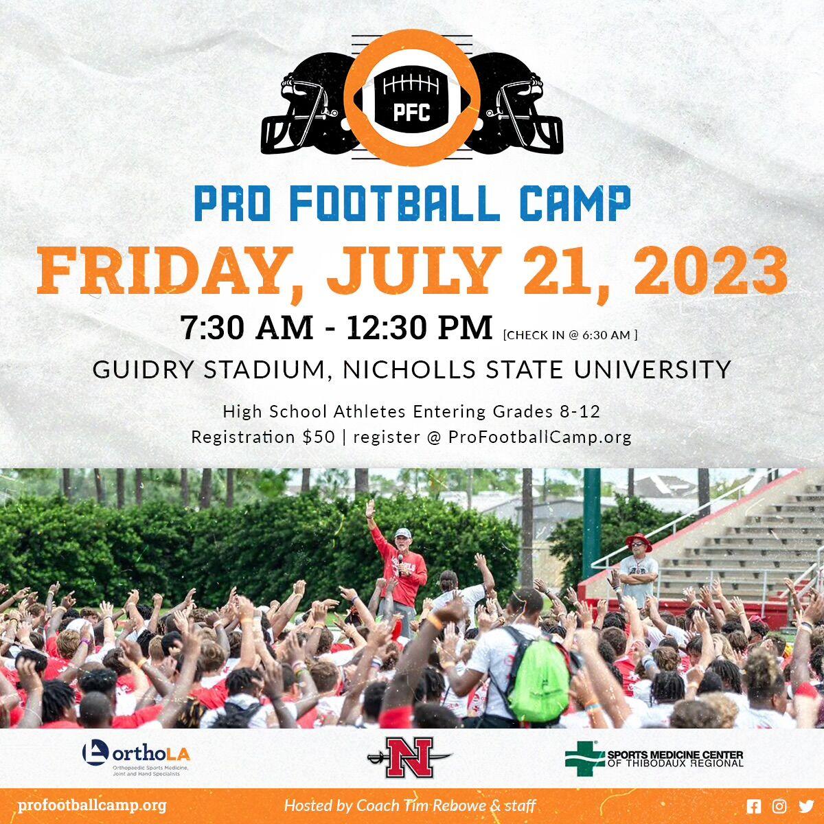 The 15th Annual Pro Football Camp to be held on July 21, Announcements