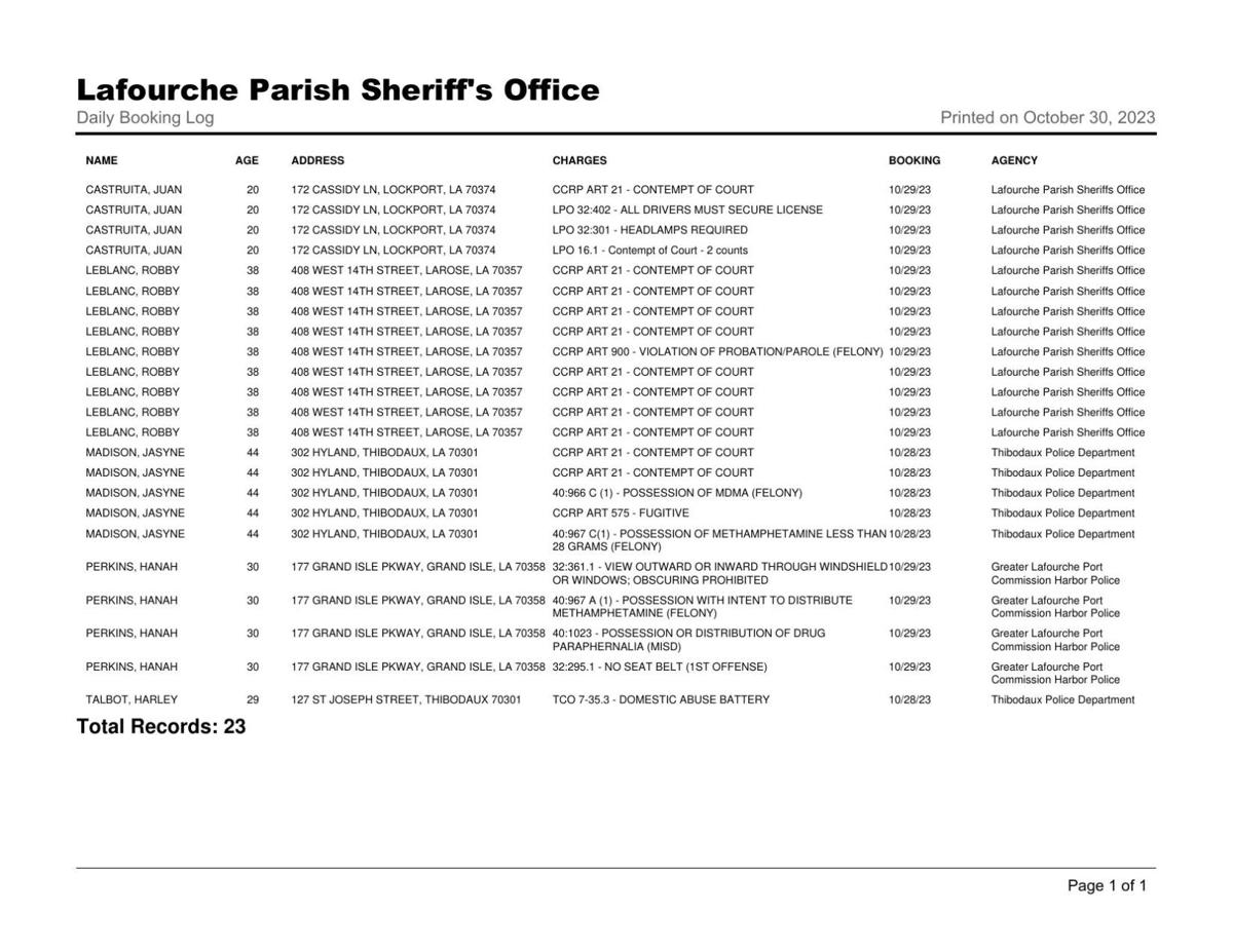 Arrest Log: Oct. 23 - 29, News