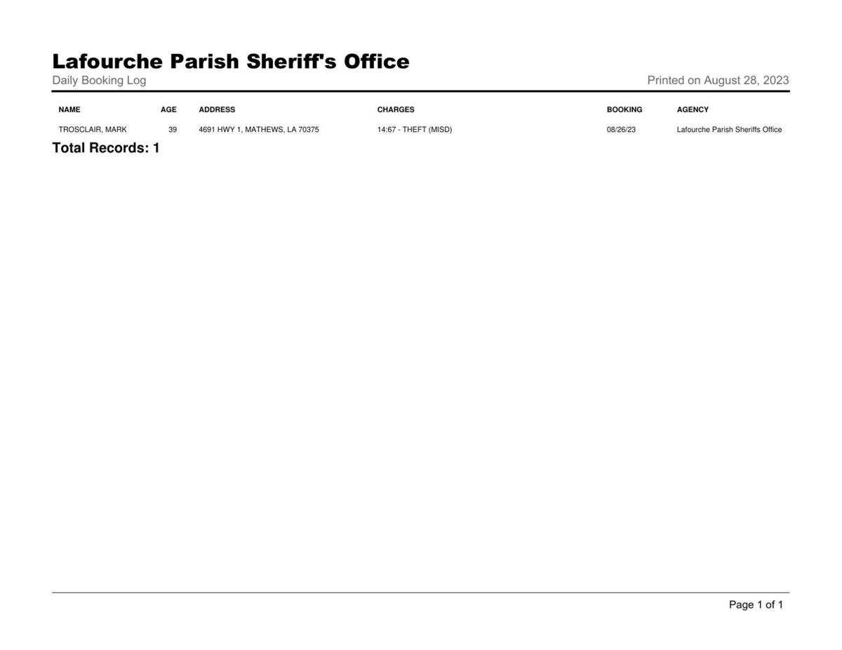 LPSO Arrest Report