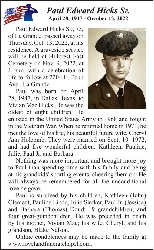 Obituary information for Blake A. Hicks