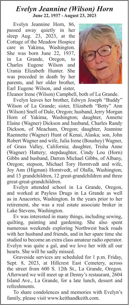 Obituary: Evelyn Jeannine (Wilson) Horn, 1937-2023 | Obituaries ...