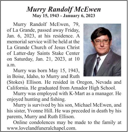 Obituary: Murry Randolf McEwen | Obituaries | Lagrandeobserver.com