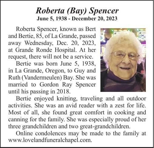 Obituary: Roberta (Bay) Spencer, 1938-2023 | Obituaries ...