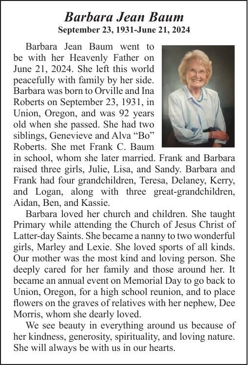 Obituary: Barbara Jean Baum, Sept. 23, 1931-June 21, 2024 | Obituaries ...