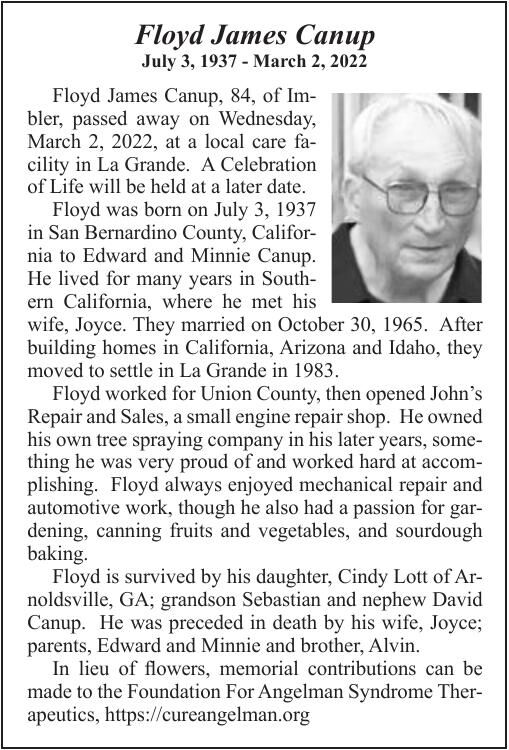 Obituary: Floyd James Canup, 1937-2022 | Obituaries | lagrandeobserver.com