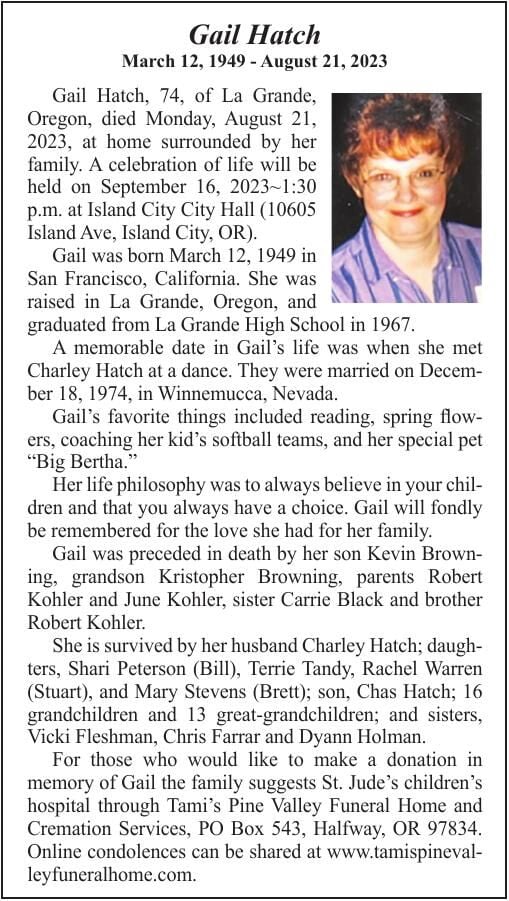 Obituary: Gail Hatch, 1949-2023 | Obituaries | lagrandeobserver.com