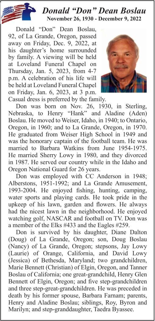 Obituary: Donald “Don” Dean Boslau, 1930-2022 | Obituaries ...