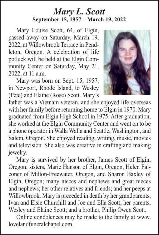 Obituary Mary L Scott 1957 2022 Obituaries 4259
