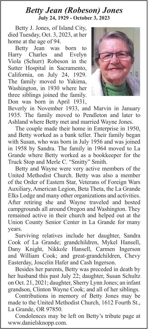 Obituary: Betty Jean (Robeson) Jones, 1929-2023 | Obituaries ...