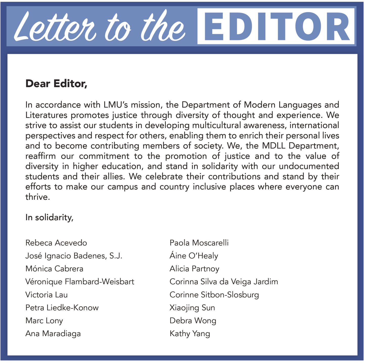 Letter To The Editor | Letters To The Editor | Laloyolan.com