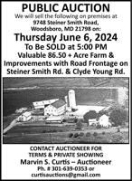AUCTION: Thurs. 6/6, 5pm - Woodsboro, MD: 86.50+ ac Farm with Road Frontage