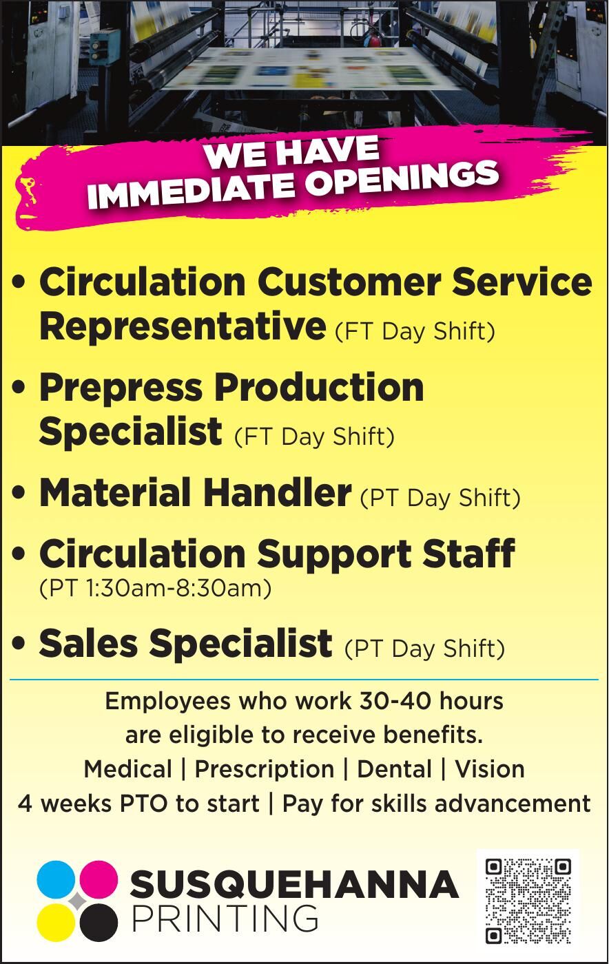 SUSQUEHANNA PRINTING | Help Wanted | lancasterfarming.com