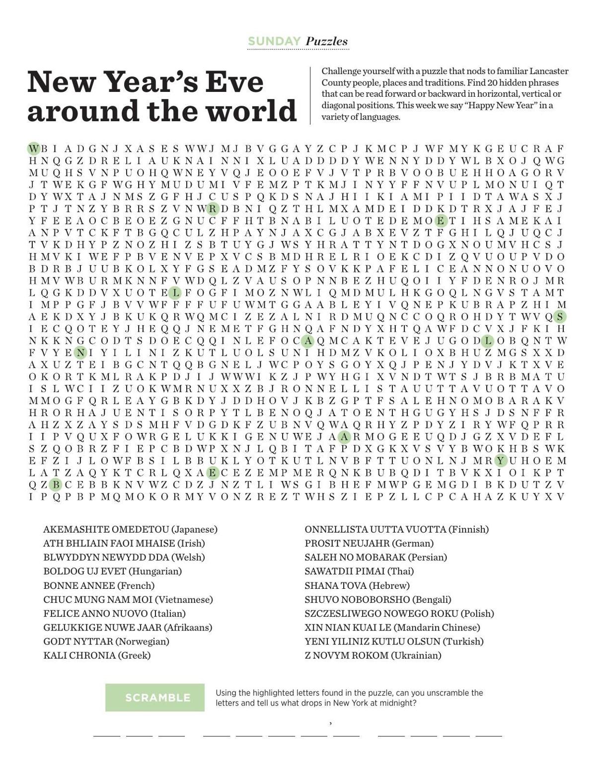 Word Search New Year S Eve Around The World Sunday