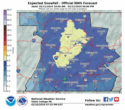 National Weather Service Up To 6 Inches Of Snow Possible By