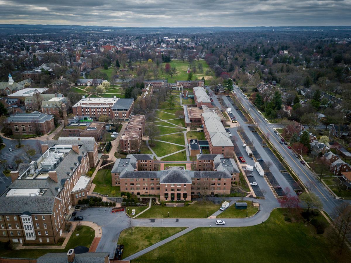 Aerial views of a deserted Lancaster city on 'market day', Franklin