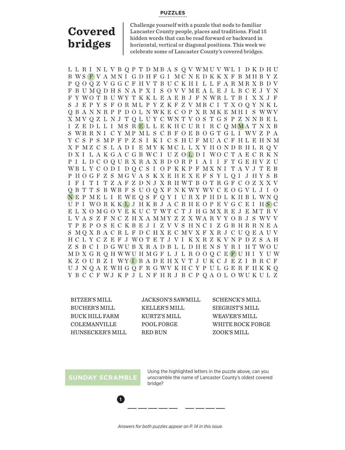 Word Search: Covered bridges | Sunday | lancasteronline.com