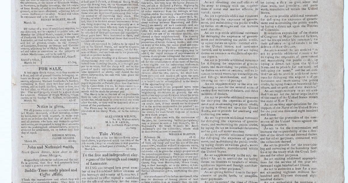 On this front page from 1815: A sheriff's race heats up, and Congress ...