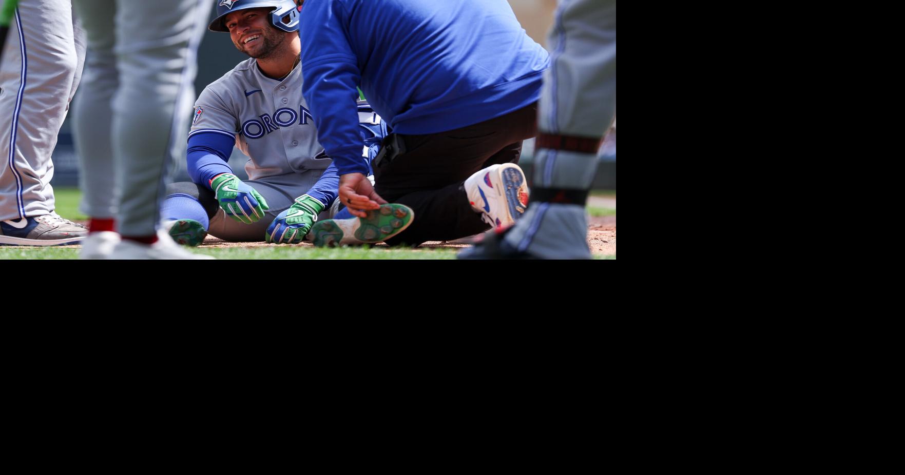 George Springer leaves Blue Jays game after being hit by pitch again on left foot