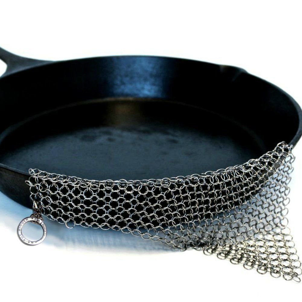 Cast Iron Skillet Cleaner Chainmail,Premium Stainless Steel Chain Maille  Scrubber for Cast Iron Pans,Stainless Steel,Glassware,Round 